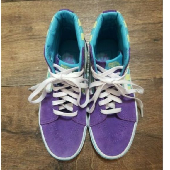 Vans Sk8 Hi Checkerboard Skate Shoe-Violet/Cyan - Picture 2 of 12